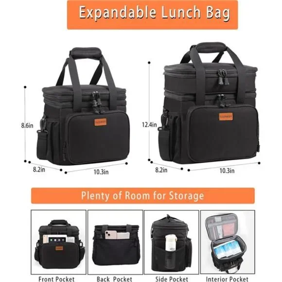 Expandable Insulated Large Lunch Box, Double Deck Heavy Duty Durable Lunch Bag - Picture 3 of 7